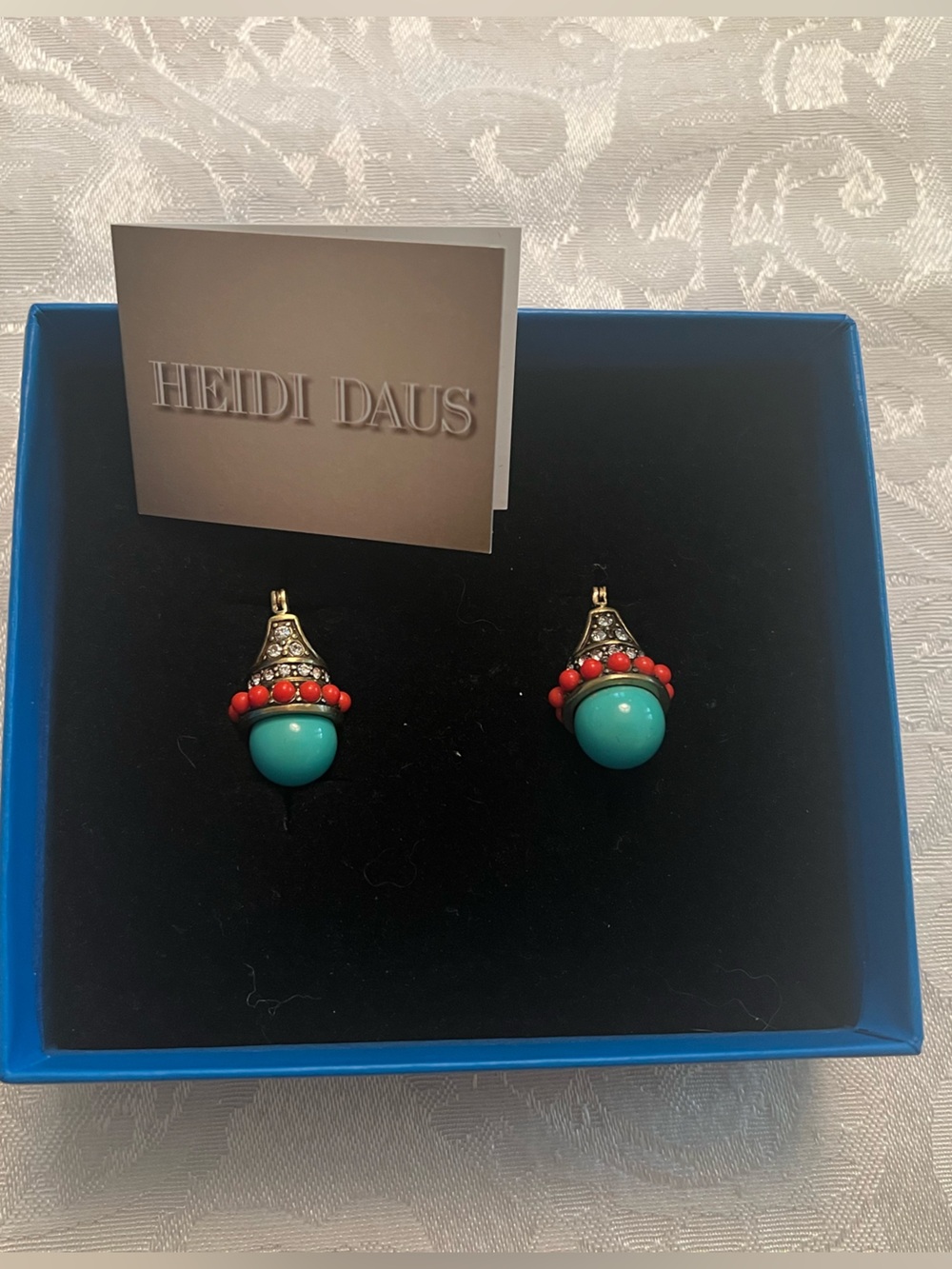 HEIDI DAUS TURQUOISE AND CORAL EARRINGS